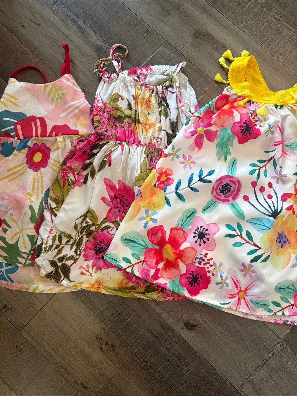 PatPat Girls Floral Sundress Trio - White, Pink, Yellow & Green